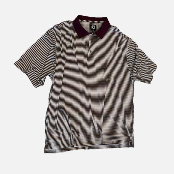 Footjoy Polo Shirt Men's 2XL Maroon White Striped Short Sleeve Stretch Golf - Picture 1 of 5